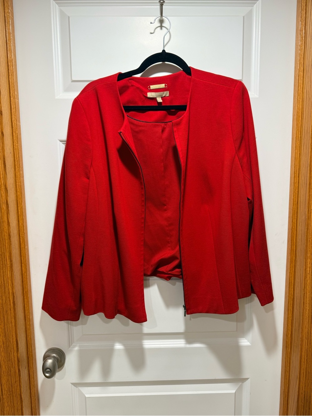 Talbots Vibrant Red Zip-Front Coat with Gold Nameplate